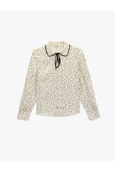 Koton Regular Fit Polka Dot Tie Detail Classic Collar Long Sleeve Shirt