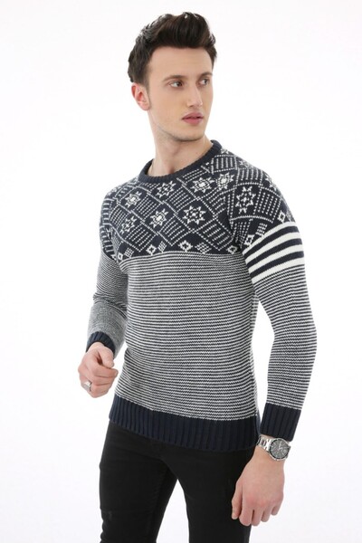 buğrahayalin Striped Patterned Thick Winter Men's Casual Knit Sweater