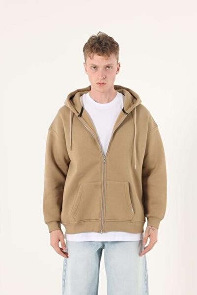 Store سترة رجالية من فرو المنك قصة فضفاضة بسحابات بغطاء رأس - سترة هودي أساسي...