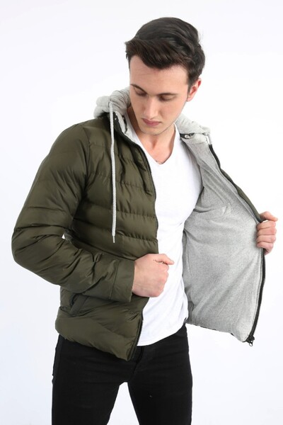 buğrahayalin Men's Casual Puffer Jacket with Detachable Hood and Side Pockets