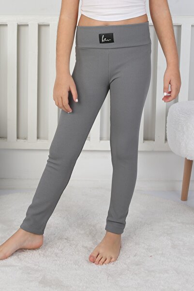 buğrahayalin Fleece-Lined Corded Fabric Girls' Casual Leggings with Fabric Em...