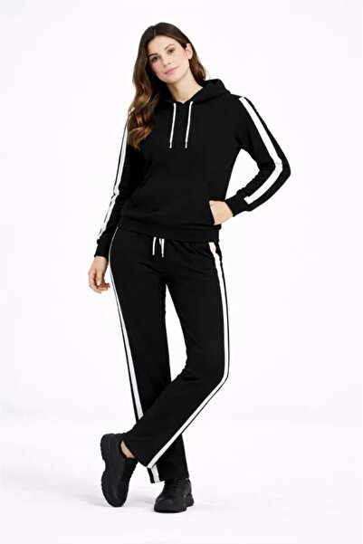 nedo7 Women's Side Stripe Tracksuit Set Hooded Sweatshirt with Cuffed Legs, O...