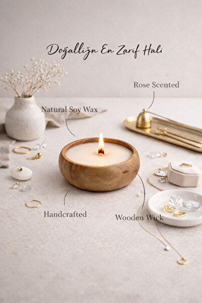 Flow Home Soya Mum,Dekoratif Lüks Ahşap Fitil & El Yapımı Doğal Mum,Uzun Yanm...