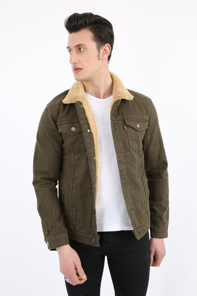 buğrahayalin Thick Sports Men's Casual Denim Jacket with Fur Inside and Snap ...