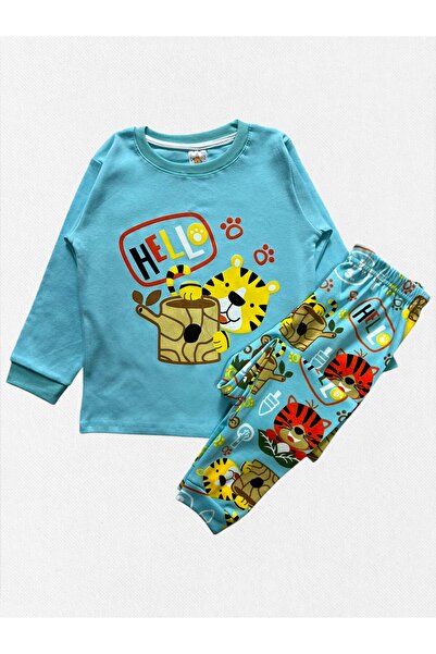 Fil Kids Set de pijamale de iarnă cu mâneci lungi, cu model Safari, turcoaz, ...