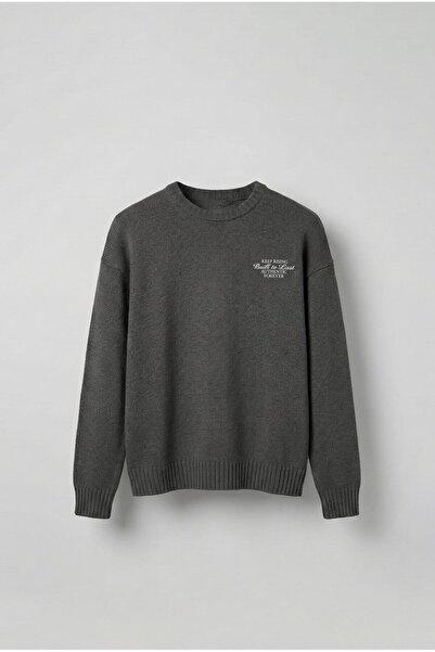 ablukaonline Men's Oversized Essential Knitted Sweater 100% Cotton Gray