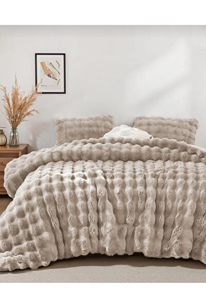 Merinos Kürk peluş yorgan bubble çift kişilik dolgulu peluş çift taraflı 3 pa...