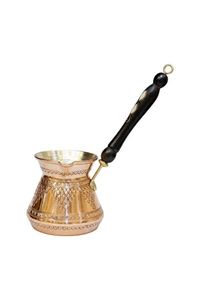 modabakir Ahşap Saplı İşlemeli Bakır Cezve 4 Kişilik