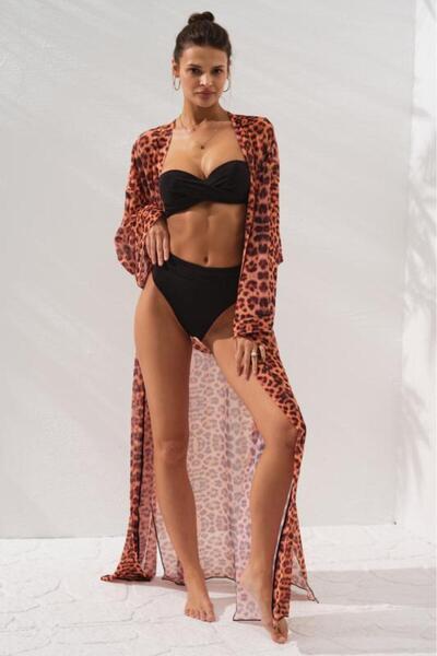 Pierre Cardin Довгий кімоно з поясом на талії 231812-D-Леопард