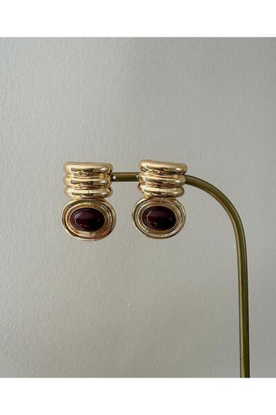 marsel aksesuar Burgundy Enamel Mng Model Maran Gold Earrings