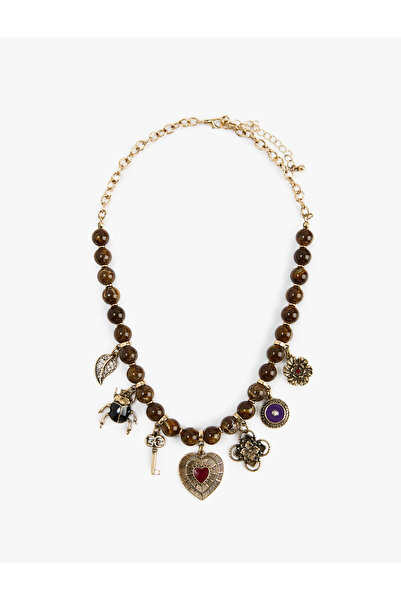 Koton Boncuklu Kalp Çiçek Charmlı Kolye - X Melis Ağazat