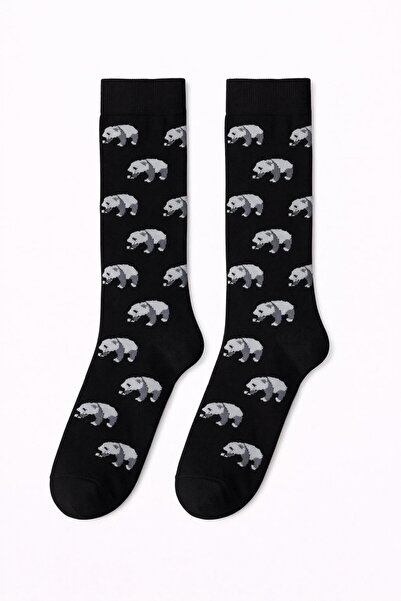 SOLDE SOCKS Men's Cotton Casual Socks – Bear Pattern, Black/Grey Tones, High ...
