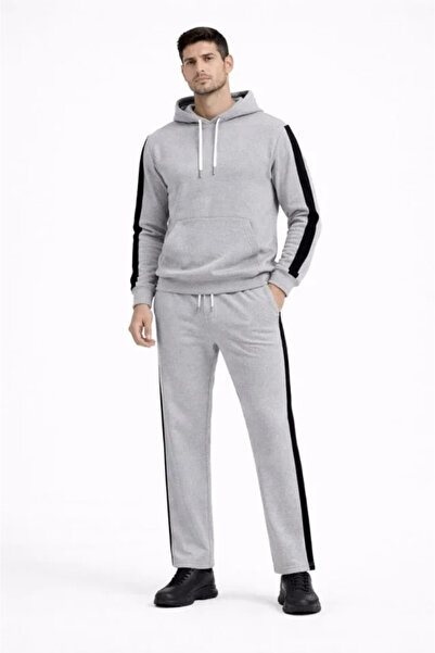 nedo7 Men's Striped Tracksuit Set Hooded Sweatshirt with Cuffed Legs, Oversiz...