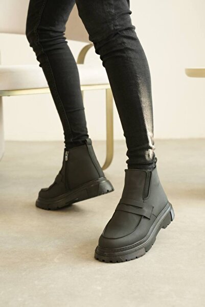 Lucy Shoes Yg-K1 Men's Casual Zippered Leather Sports Boots Cst - Black