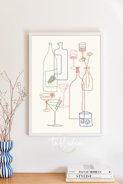 tablodea Sticle și pahare de cocktail Line Art Bar Decor pentru bucătărie Pos...