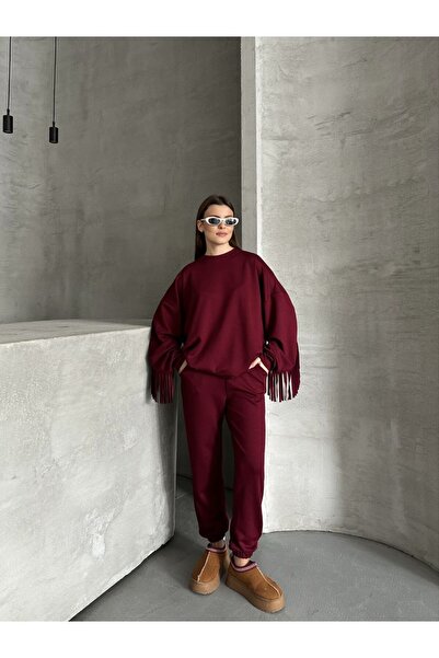 DONNA LISSA Women's Tassel Detailed Oversized Premium Modal Tracksuit Set Dl89