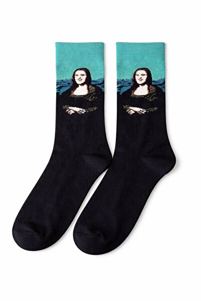 SOLDE SOCKS Men's Cotton Casual Socks – Mona Lisa Art Printed , Black Backgro...