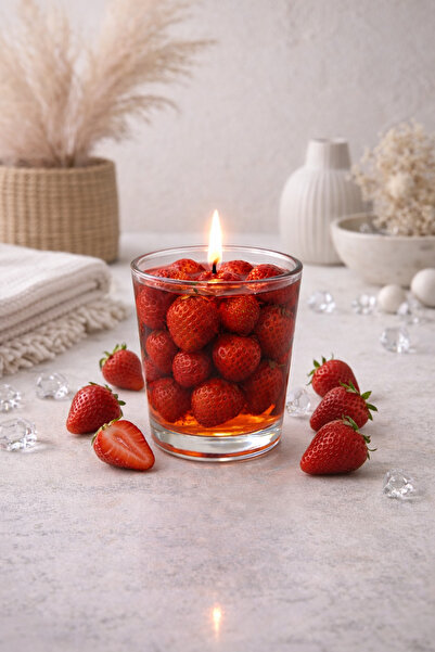 Flow Home Dekoratif Çilek kokulu Lüks Jel Mum & El Yapımı Mum, Şık Ev Hediyes...