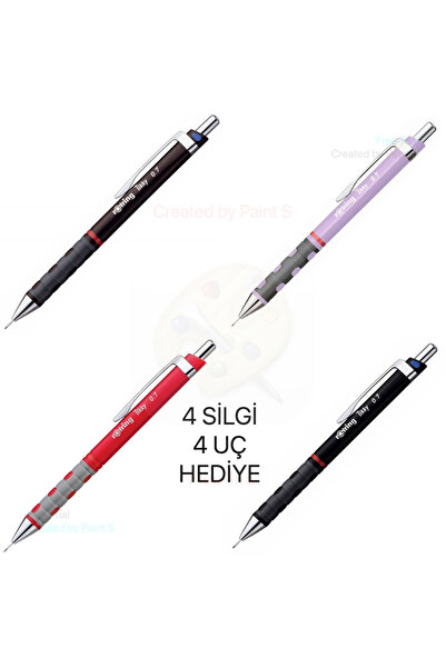 Rotring Tikky Versatil Kalem 0.7 BORDO SİYAH KIRMIZI LİLA 4 Adet Kalem Set - ...