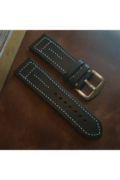 Ventum 24mm Compatible Black Leather Watch Band Real Leather Watch Strap