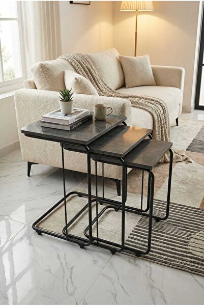 ModernEvveOfis C Tekerlekli Zigon Sehpa MDF Siyah Boyalı - Lake Boyalı Kenar ...