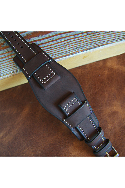 Ventum حزام ساعة من الجلد باللون البني الداكن متوافق مع 24 ملم، حزام ساعة من ...