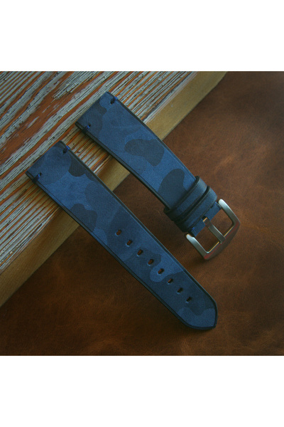 Ventum حزام ساعة من جلد النوبوك بنمط التمويه الأزرق متوافق مع 21 ملم، حزام سا...