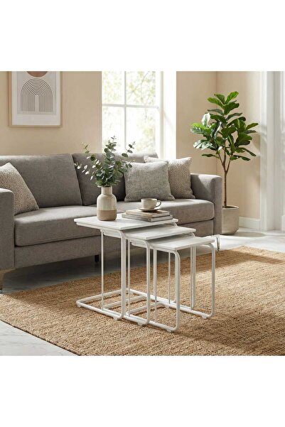 ModernEvveOfis C Tekerlekli Zigon Sehpa MDF Beyaz Boyalı - Lake Boyalı Kenar ...