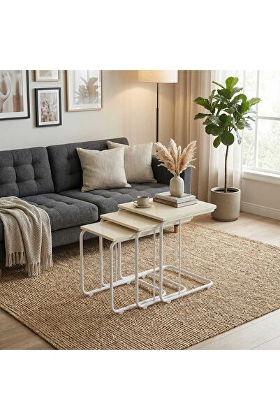 ModernEvveOfis C Tekerlekli Zigon Sehpa MDF Beyaz Boyalı - Lake Boyalı Kenar ...