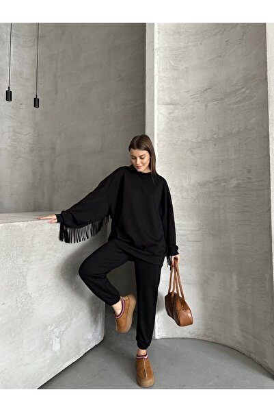 DONNA LISSA Women's Tassel Detailed Oversized Premium Modal Tracksuit Set Dl89