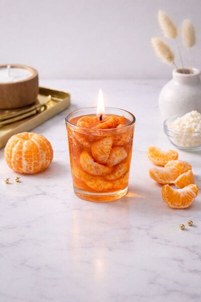 Flow Home Dekoratif Portakal kokulu Lüks Jel Mum & El Yapımı Mum, Şık Ev Hedi...
