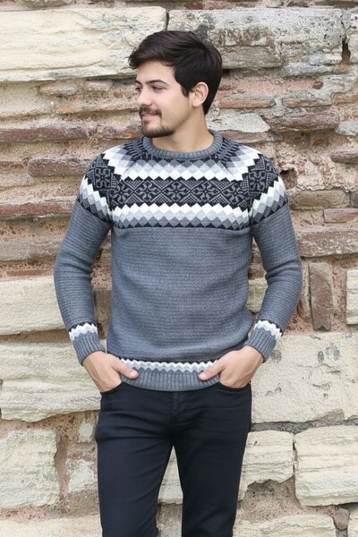 buğrahayalin Baklava Patterned Thick Winter Men's Casual Knit Sweater