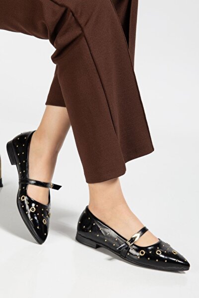 Kartezyen yeni sezon sivri burunlu zımbalı tokalı kadın babet