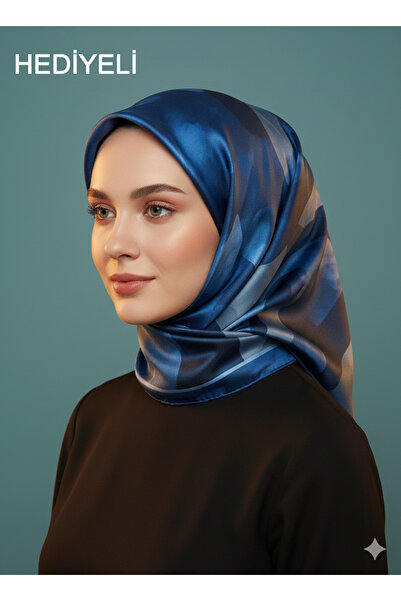 Levidor 90X90 Silk-Look Navy Blue - Blue Colored Scarf – Non-Slip Twill Styli...