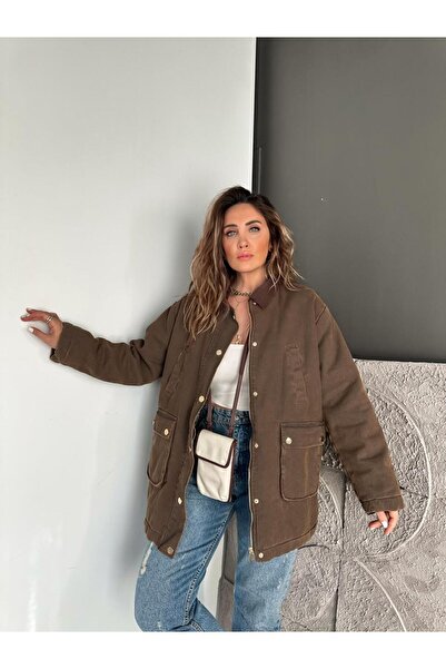 Zerrincan Giyim Kahve Ekose Astarlı Safari Mont