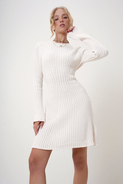 depo tekstil Uzun Kollu Fitilli Triko Elbise | Esnek Kumaş | Günlük & Şık Min...