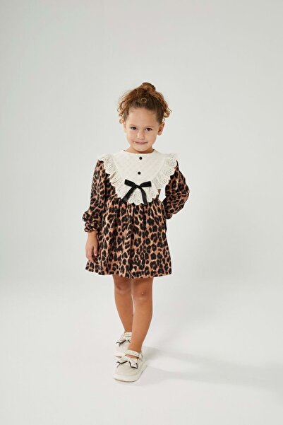 Lolliboomkids فستان بنمط النمر البني ياقة دائرية - بني - 3-4 سنوات - ST00296-...