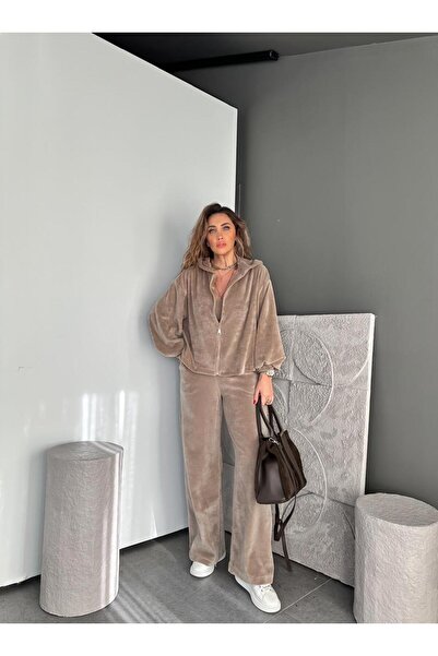 Zerrincan Giyim Vizon 3'Lü Kadife Takım