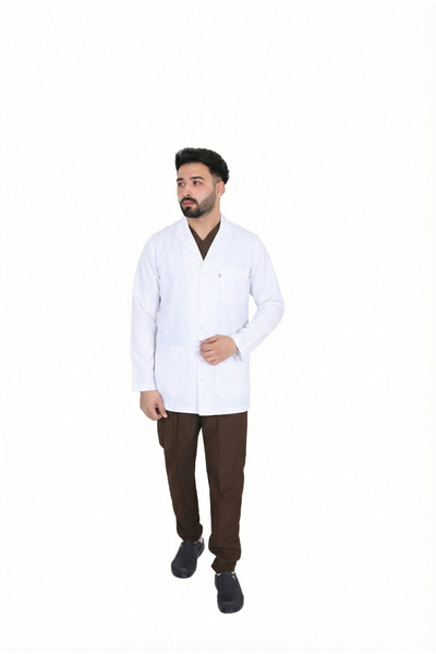 ufukscrubs H/001 زي عمل بياقة قميص، قصير الطول، بأكمام طويلة، بتصميم مريلة، ل...