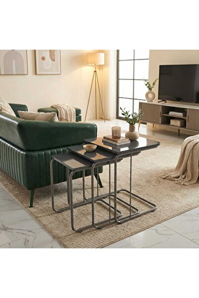 ModernEvveOfis C Tekerlekli Zigon Sehpa MDF Sis Gri Boyalı - Lake Boyalı Kena...