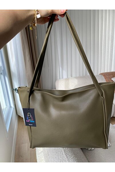 ÇANTA Cat Bag Women's Large Soft Textured Khaki Handbag