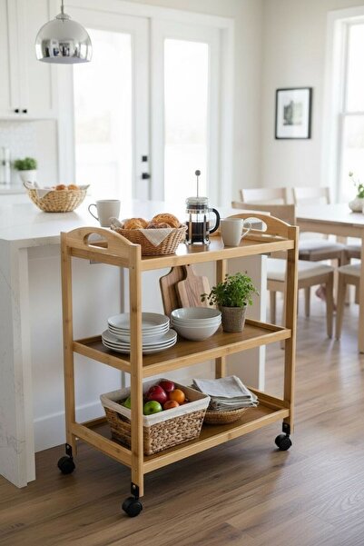 Casco Versatile bamboo serving cart with three shelves