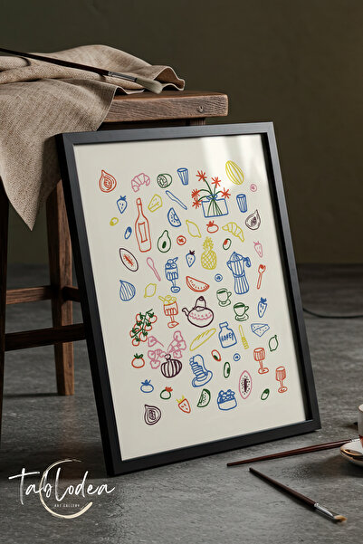 tablodea Pinterest Desen cu obiecte colorate de bucătărie Poster înrămat Pict...