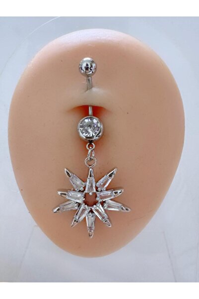 Arescollection CERRAHİ ÇELİK ZİRKON TAŞLI SALLANTILI GÖBEK PİERCİNGİ