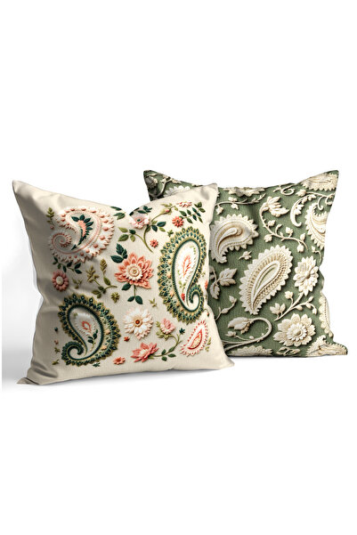 CANİLA Modern Green and Pastel Colored Digital Printed Throw Pillow Covers wi...