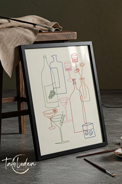 tablodea Sticle și pahare de cocktail Line Art Bar Decor pentru bucătărie Pos...
