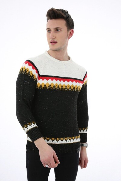 buğrahayalin Patterned Black Thick Winter Casual Knit Sweater