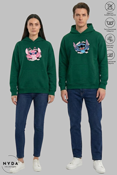 Nyda Collections Dear Couple Combination Stitch and Angel Printed Hoodie Hood...