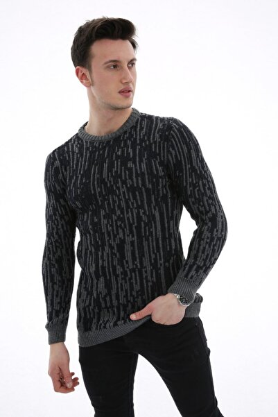 buğrahayalin Striped Patterned Thick Winter Men's Casual Knit Sweater