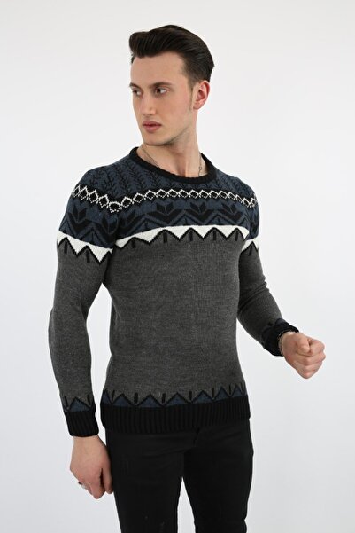 buğrahayalin Patterned Smoked Thick Winter Casual Knit Sweater